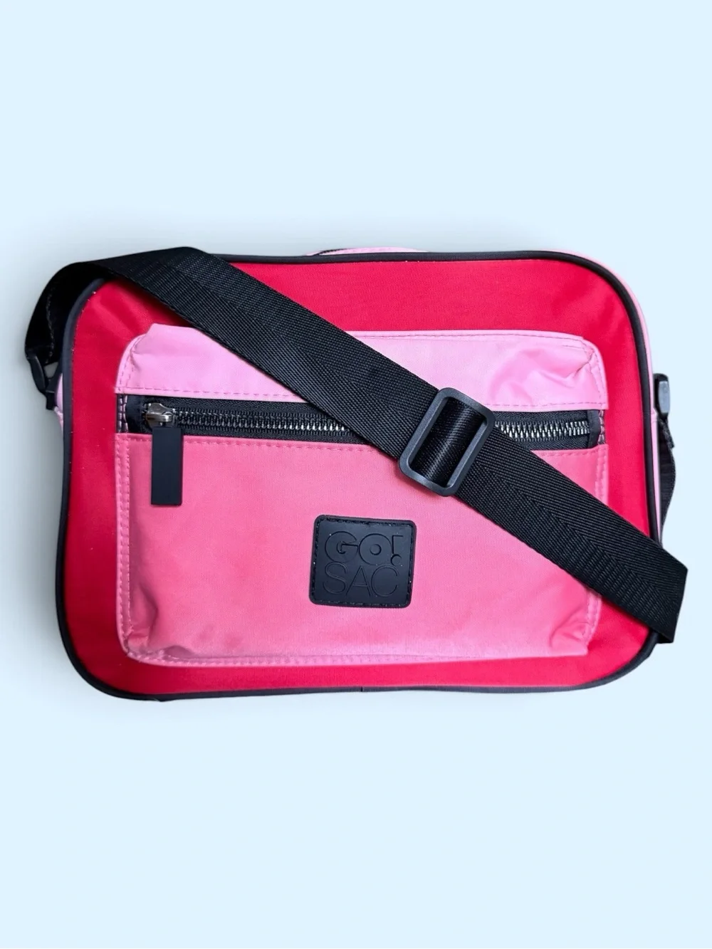 Go! Sac Nylon Shoulder Bag Hot Pink Light Pink Colorblock Retro